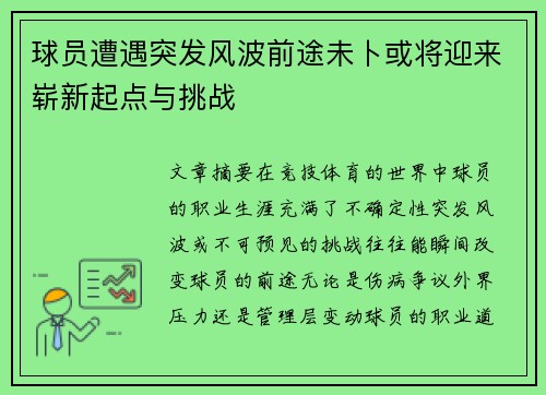 球员遭遇突发风波前途未卜或将迎来崭新起点与挑战